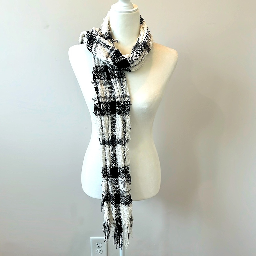 Twenty Degrees White and Black Checkered Sherpa Scarf